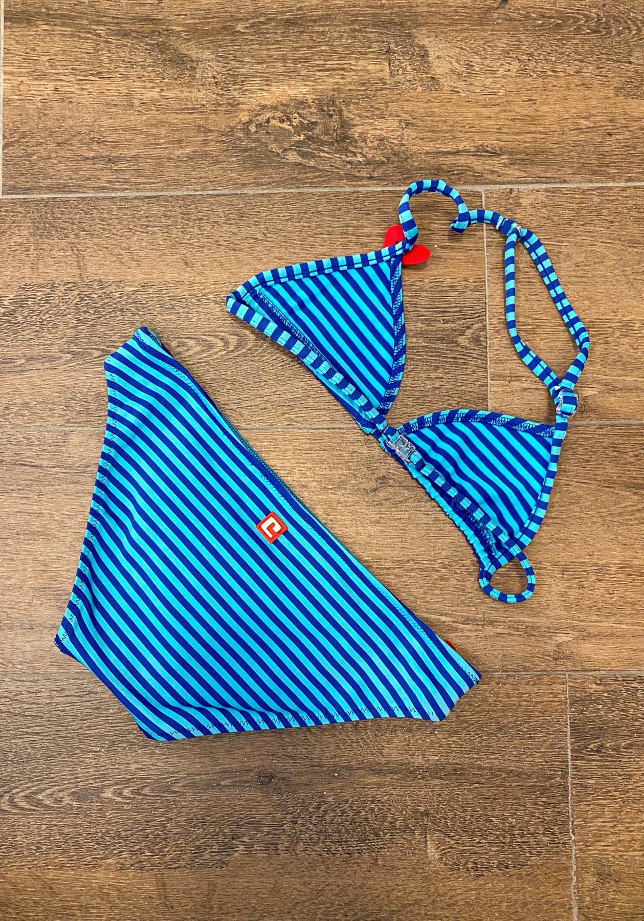 Blue Toned Striped Swimsuit & Short