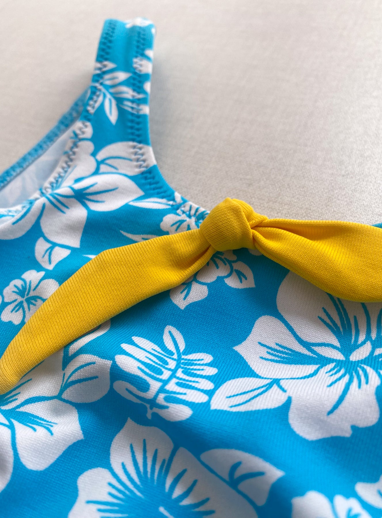 White and Blue Floral Swimsuit