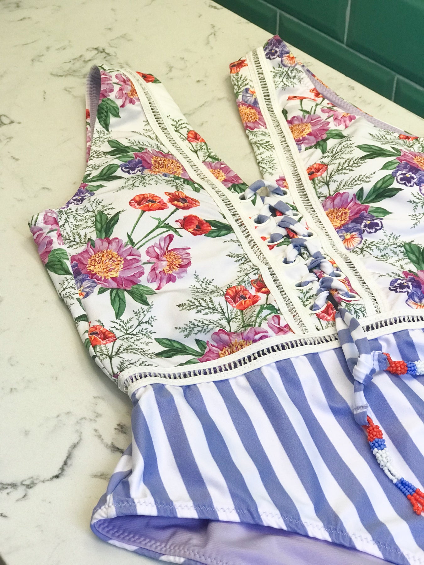 Bikini One Pc Lila Con Blanco Mixed Print