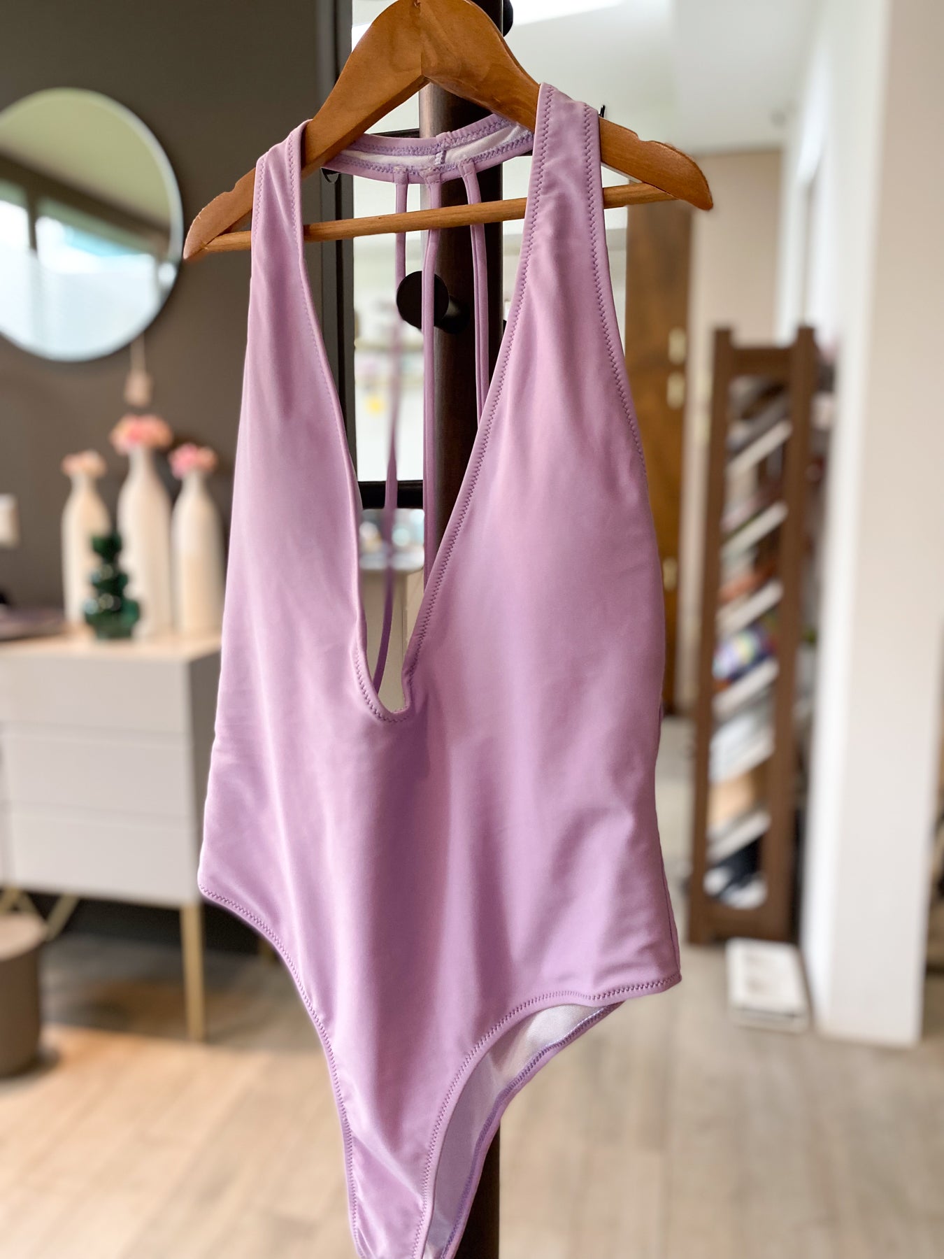 Strappy Back Plunge One Piece Mauve - M