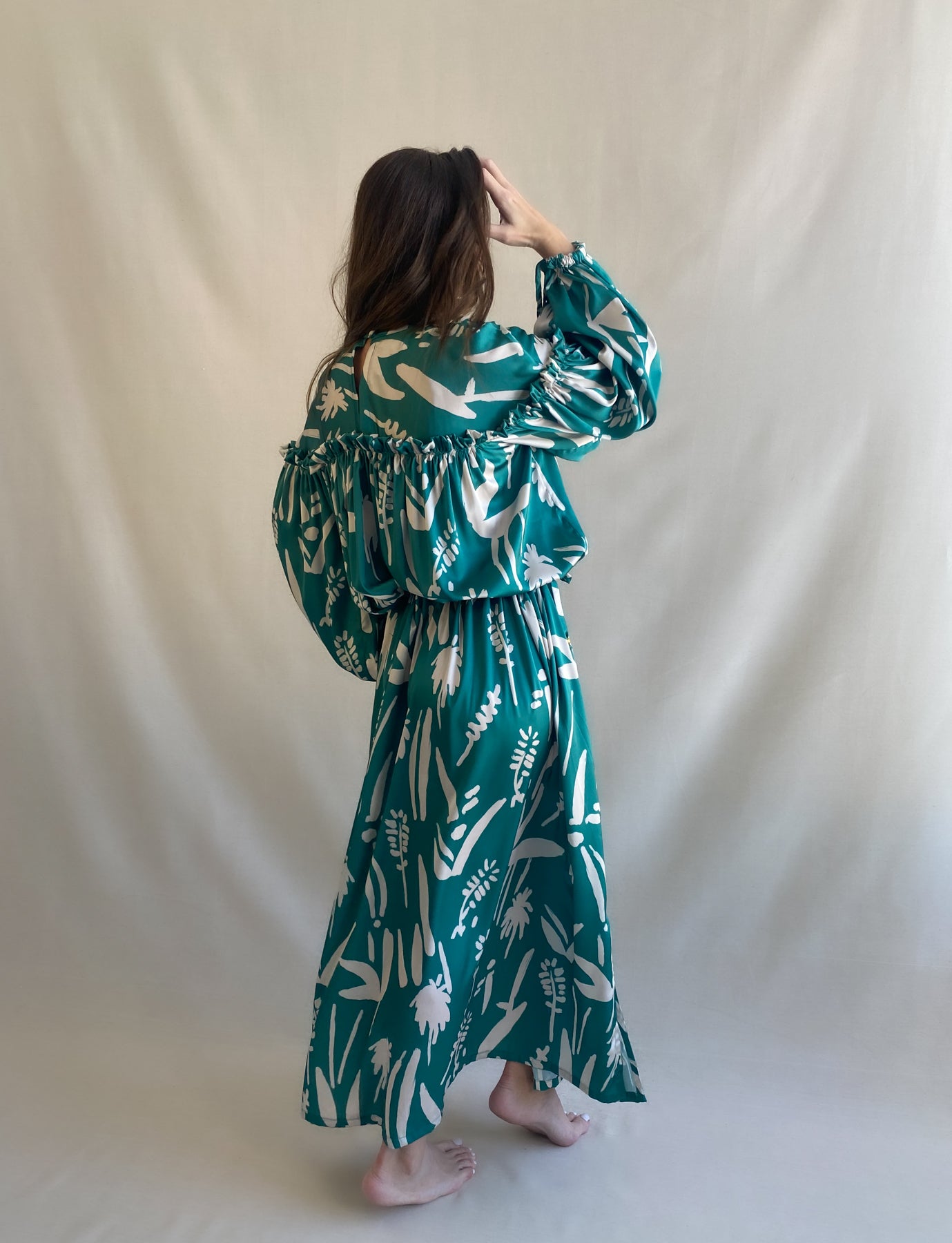 Azione Vestido Largo Verde Beige