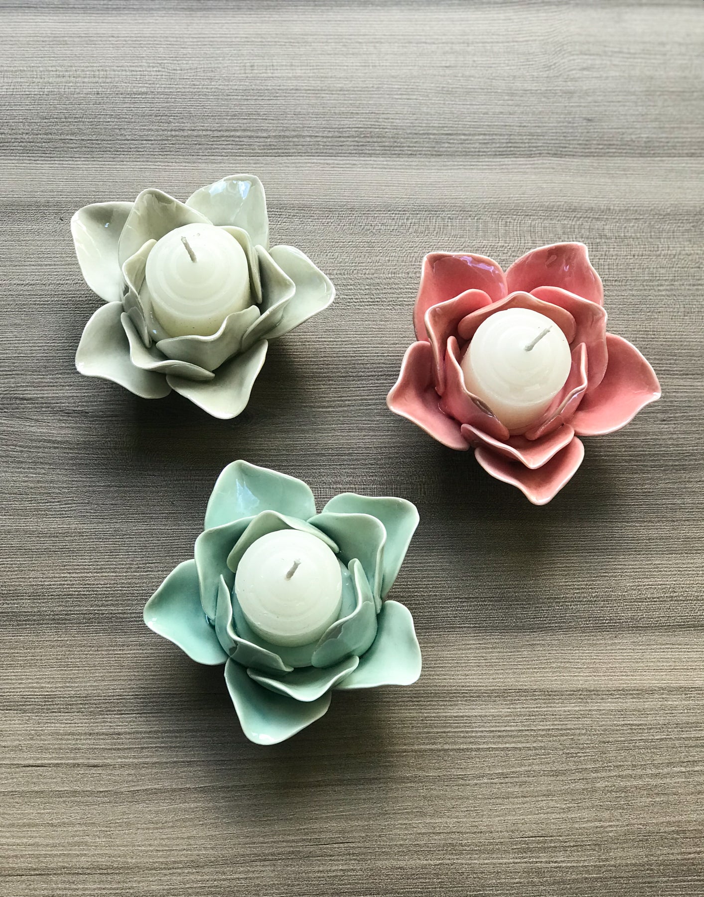 Lotus Floral Beige Porta Candela