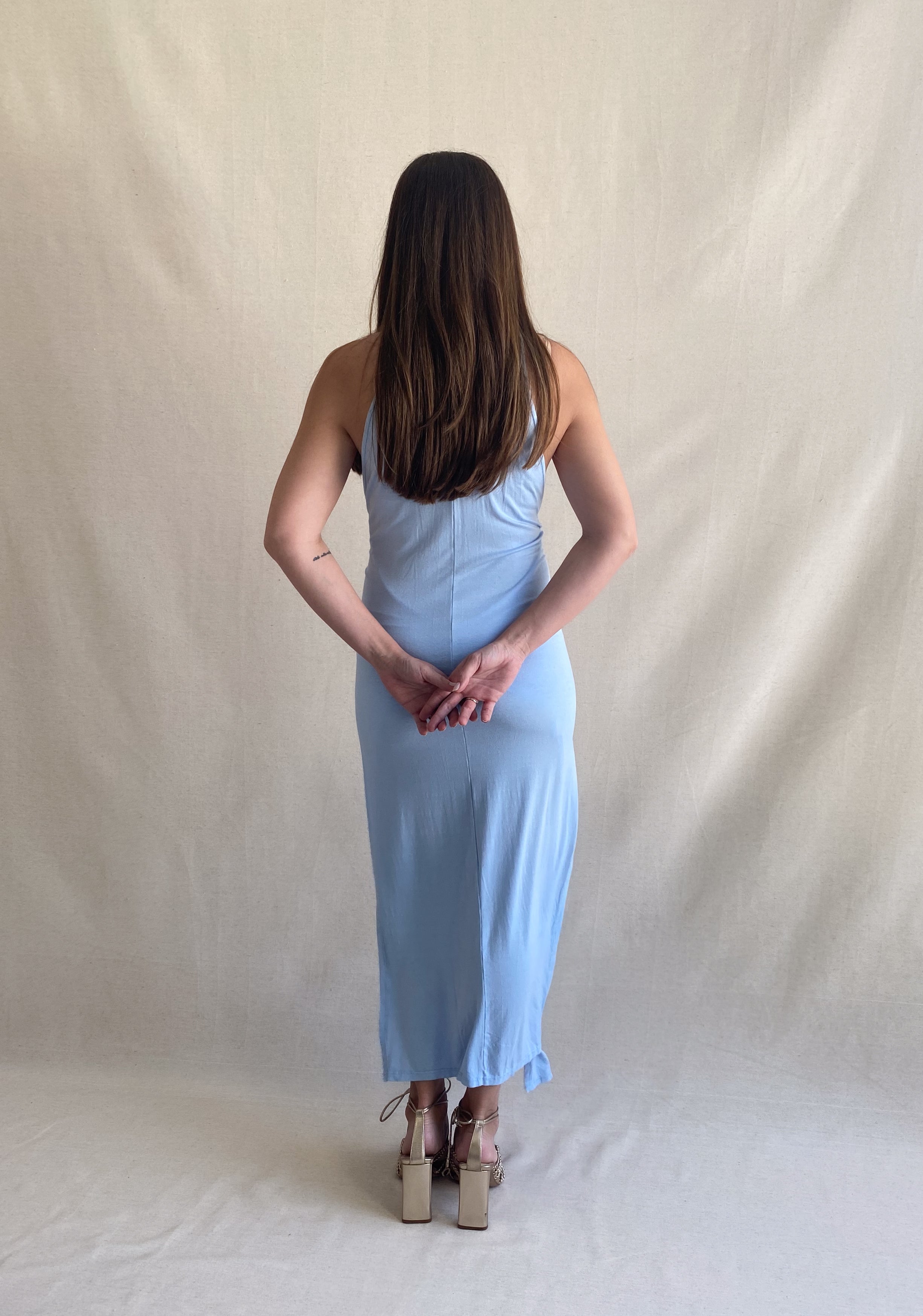 Isotta High Neck Back Midi Dress Cerulean