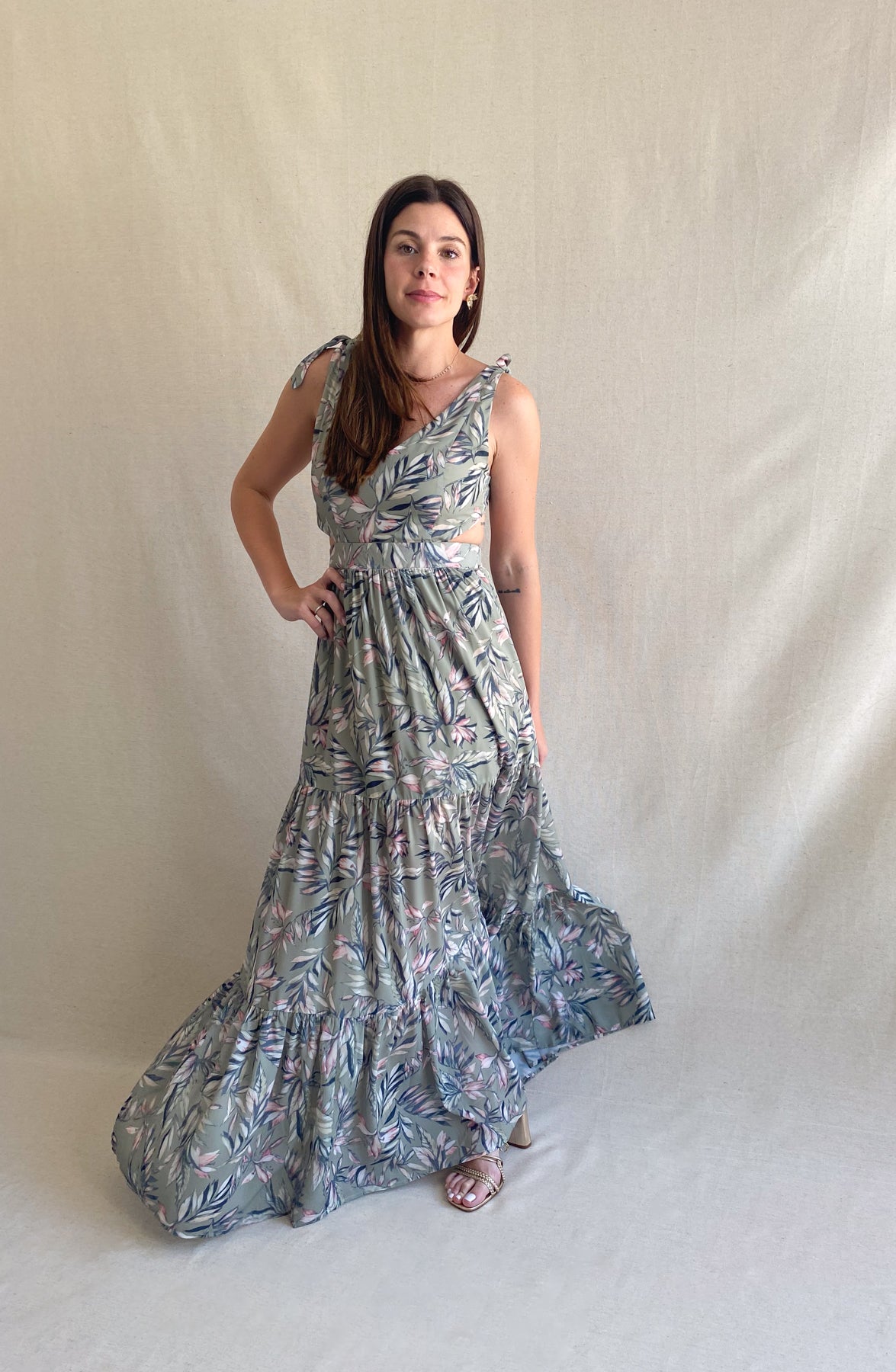 Green Leaf Back Tie Floral Maxi Dress Green Leaf Back Tie Floral Maxi Dress