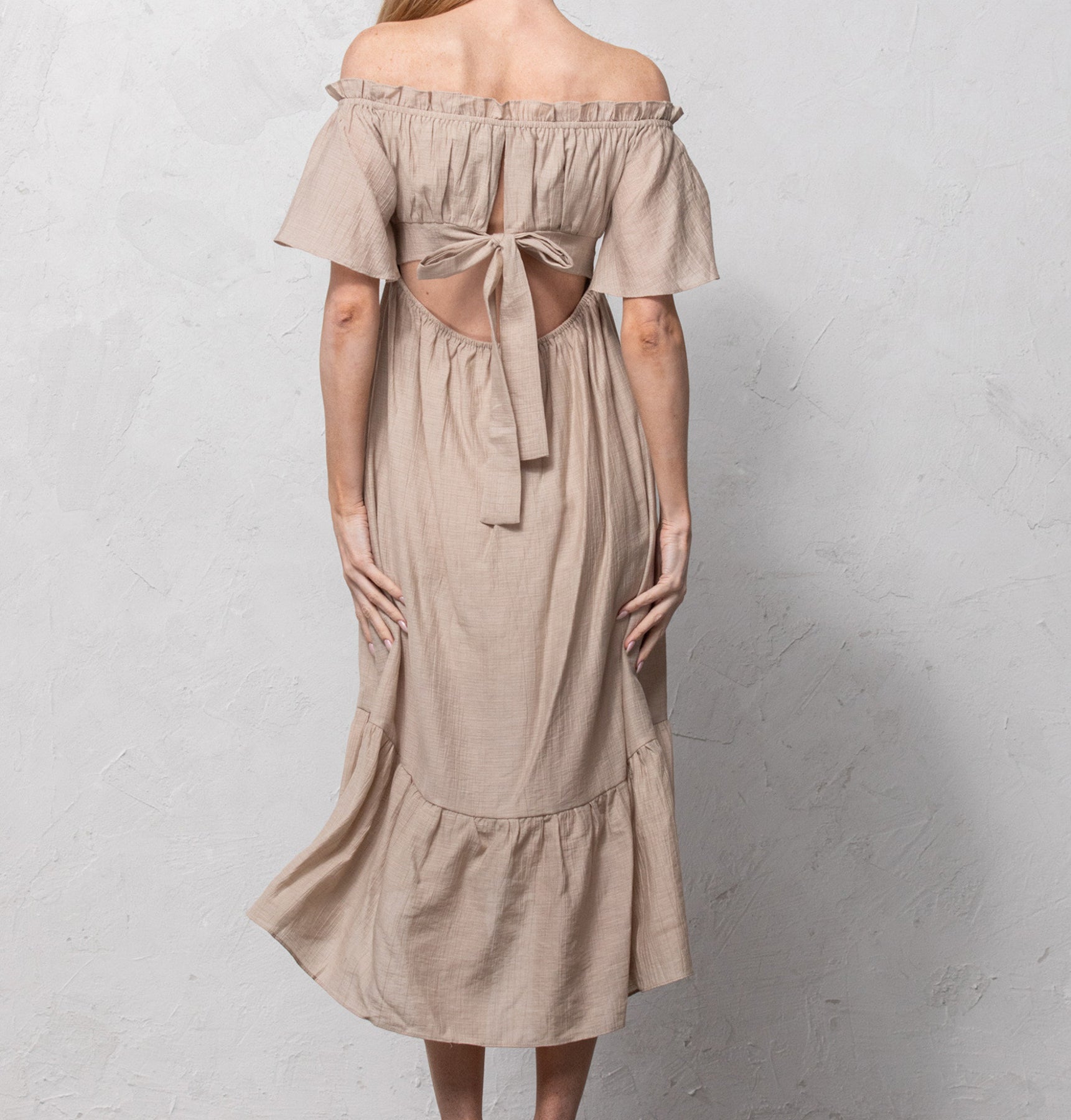 Khaki Off Shoulder Midi Dress