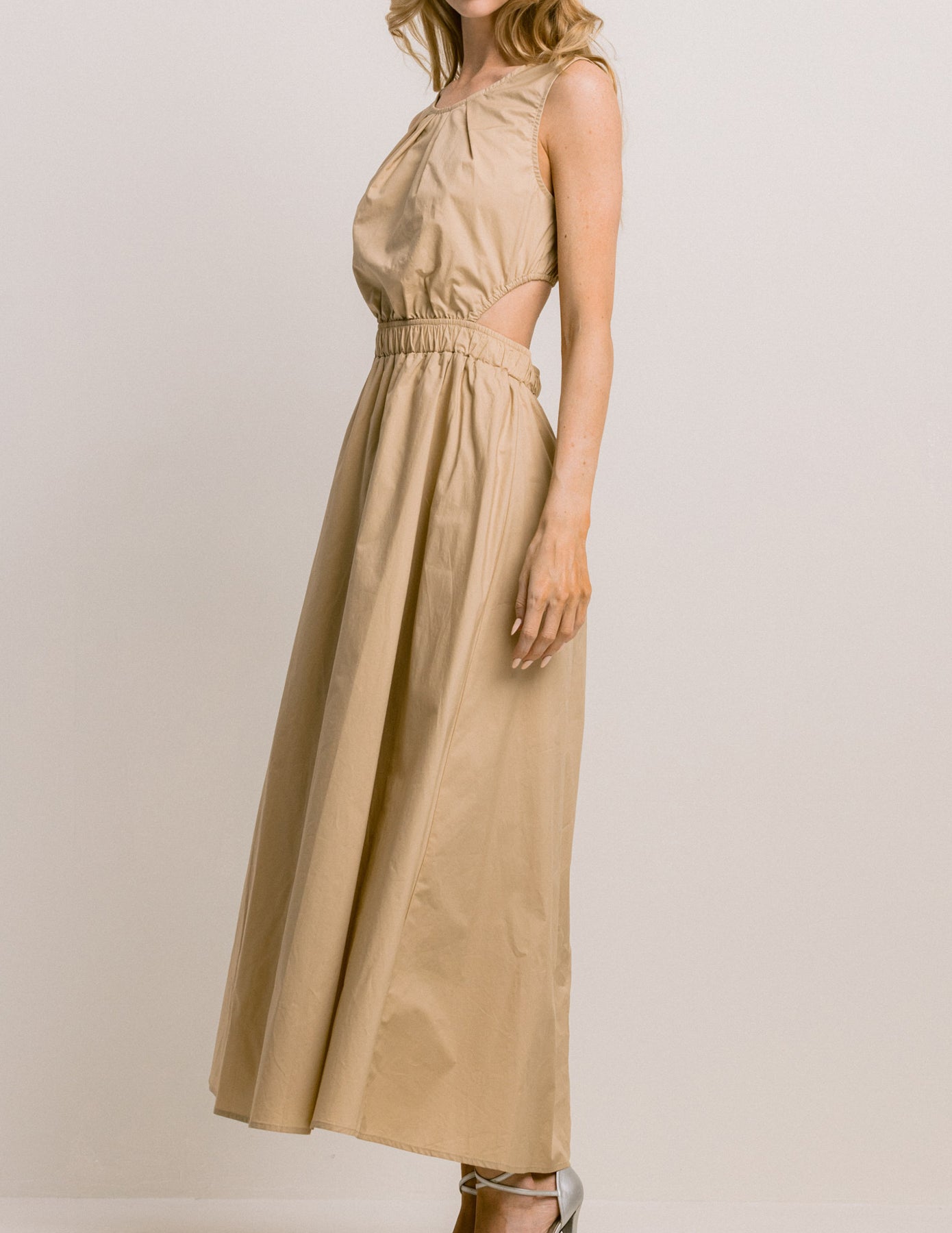 Khaki Side Cutout Midi Dress