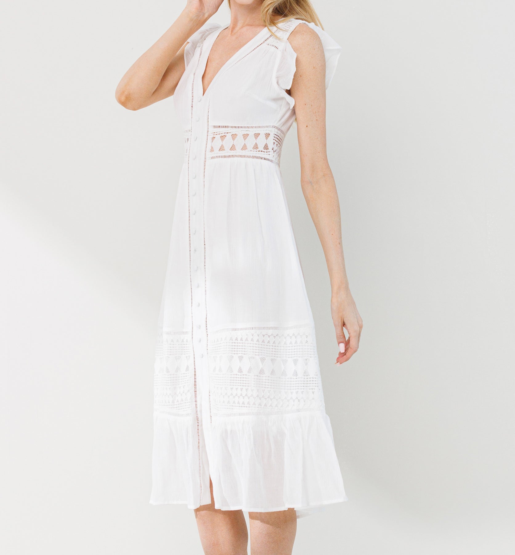 Off White Button Down Midi Dress