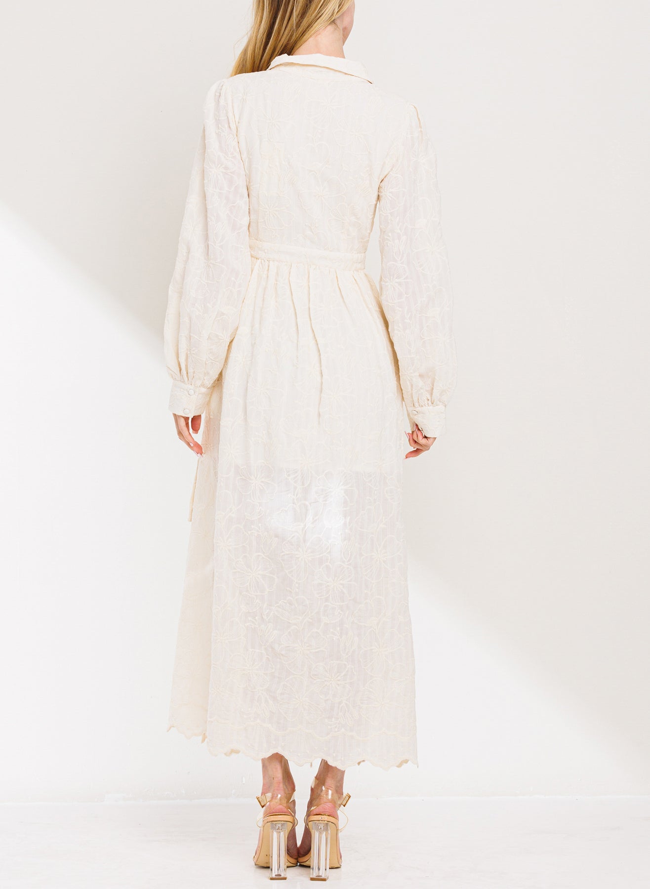 Embroidery Midi Dress in Cream tone
