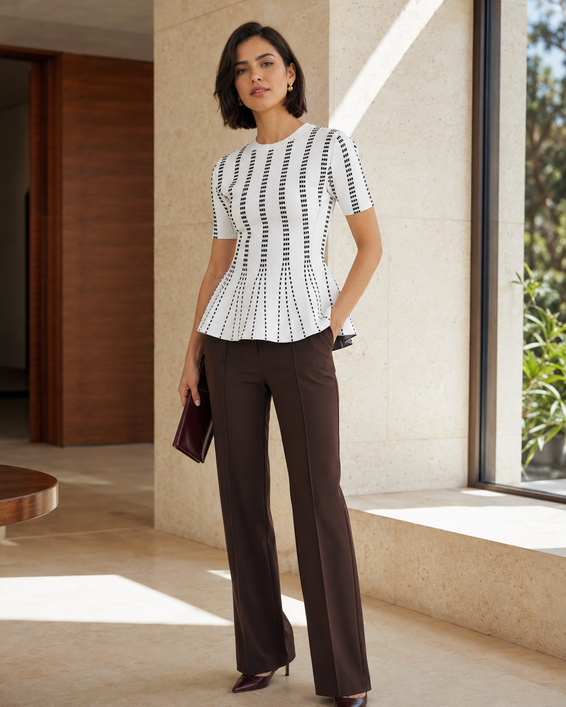 BLUSA AGNES JACQUARD SWEATER SHORT SLEEVE AND PEPLUM