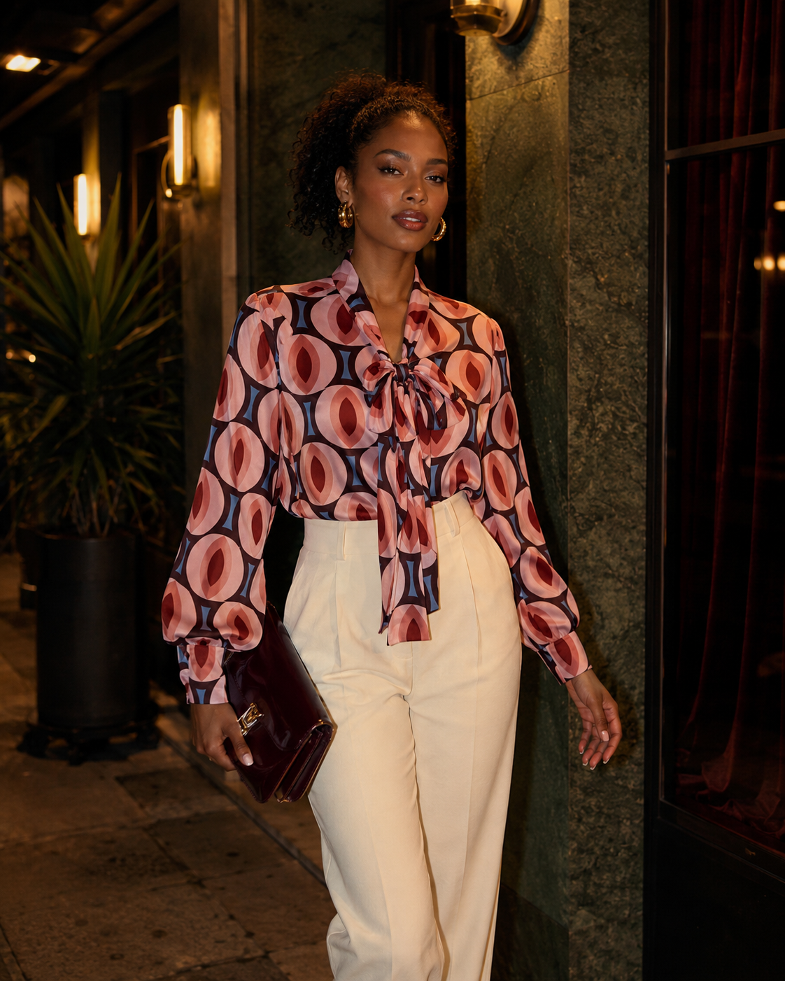 ANGIE BLOUSE PINK SATIN LONGSLEEVE