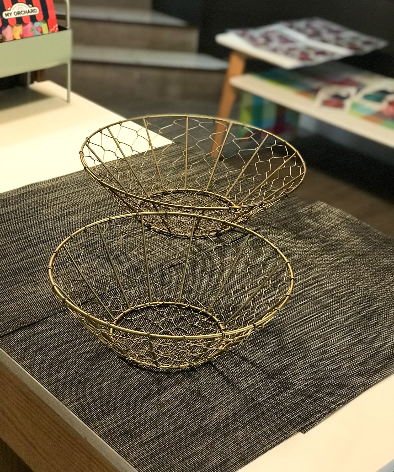 Gold Wire Round Baskets - Set Of 2