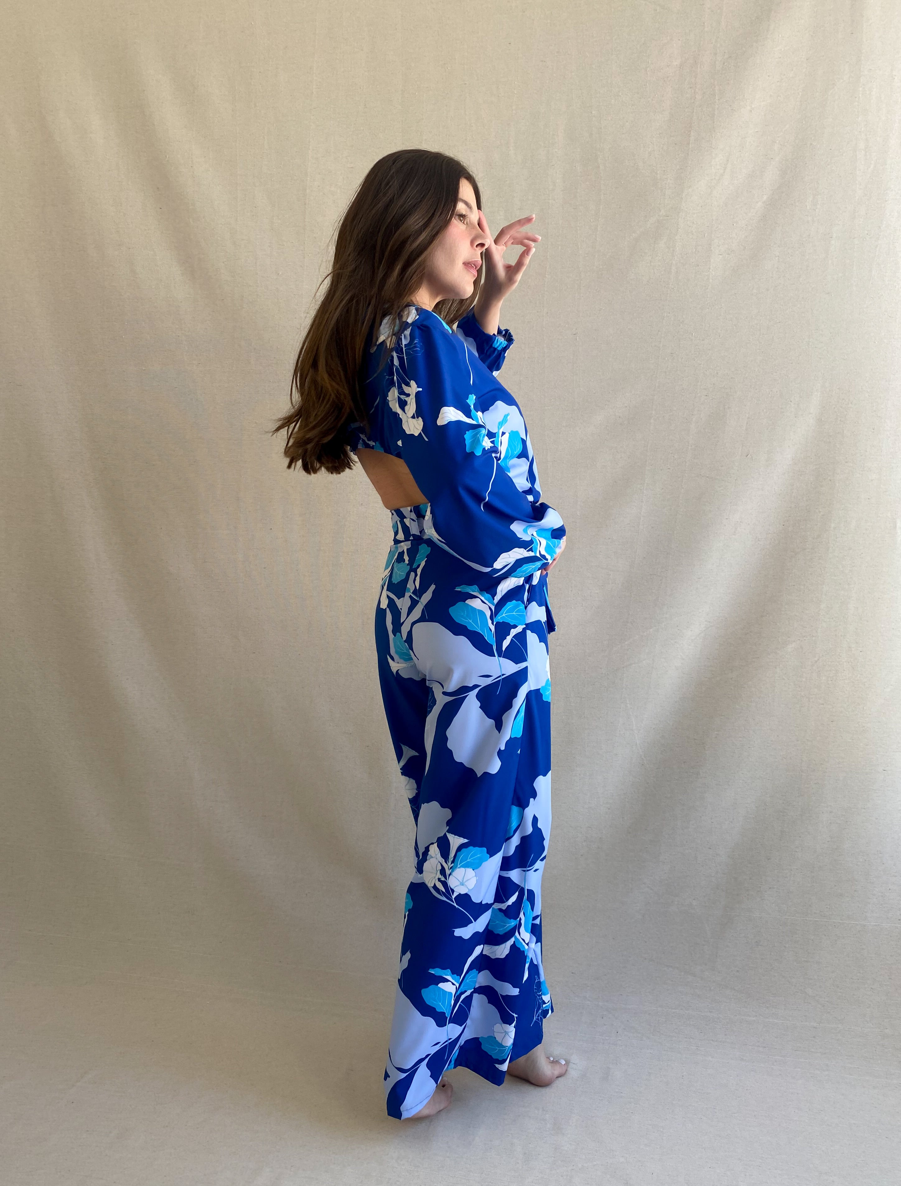 Jump Suit Sara Azul Celeste Con Laza